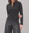 Lola And Sophie Zip Fit Poplin Shirt In Black In Black