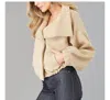 LOLA AND SOPHIE QUILTED BUBBLE BOMBER JACKET IN TAN
