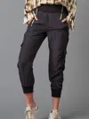 Lola And Sophie Satin Cargo Pocket Pant In Black In Black