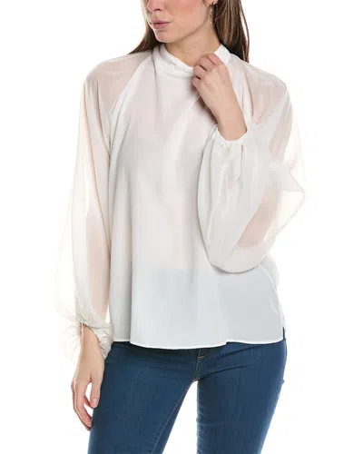 Lola And Sophie Sheer Balloon Sleeve Blouse In White
