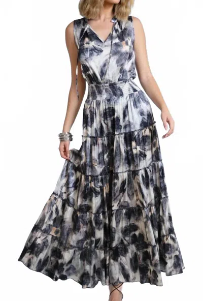 Lola And Sophie Sleeveless Tiered Maxi Dress In Denim Blue In Multi