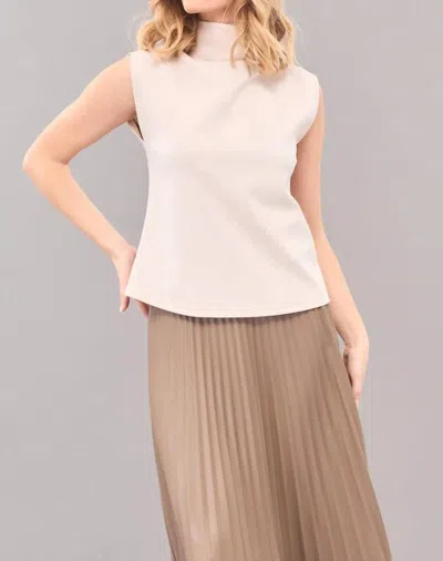 Lola And Sophie Sporty Neoprene Drape Neck Top In Bone In Beige