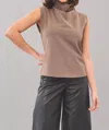 Lola And Sophie Sporty Neoprene Drape Neck Top In Coco In Brown