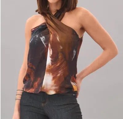 Lola And Sophie Stormy Criss Cross Halter Top In Brown
