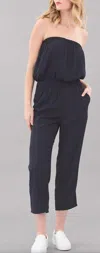 Lola And Sophie Strapless D-satin Jumpsuit In Black In Black