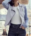 Lola And Sophie Suede Moto Jacket In Stone In White
