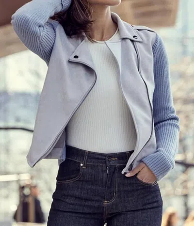 Lola And Sophie Suede Moto Jacket In Stone In White
