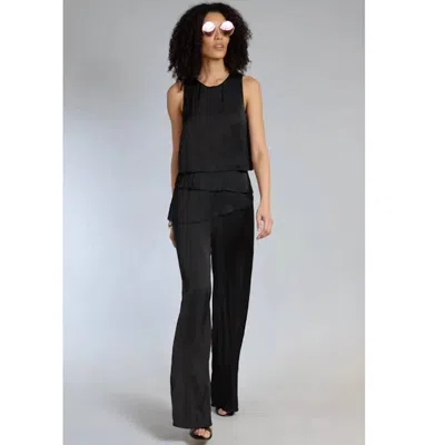 Lola And Sophie Tiered Ruffle Satin Jumpsuit In Black