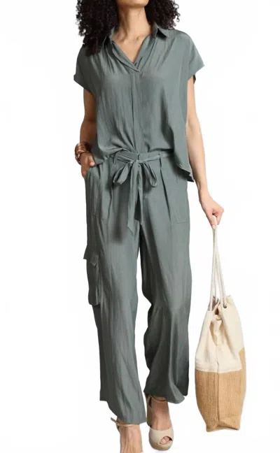 Lola And Sophie Women's Belted Satin D Cargo Pant In Olivey In Gray