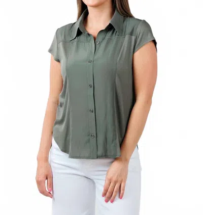 Lola And Sophie Women's Hybrid Cap Sleeve Shirt In Olive In Green