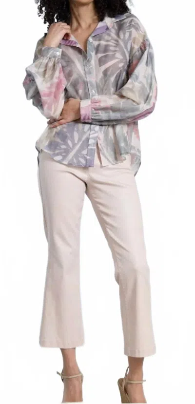 Lola And Sophie Women's Palm Leaf Voile Shirt In Beige In Gray