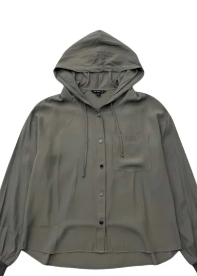 Lola And Sophie Women's Satin Cropped Hoodie In Steel Green