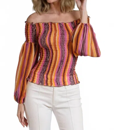 Lola And Sophie Women's Smocked Off The Shoulder Top In Orange Print In Multi