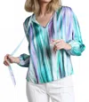 Lola And Sophie Women's Watercolor Stripe Blouse In Gree In Multi
