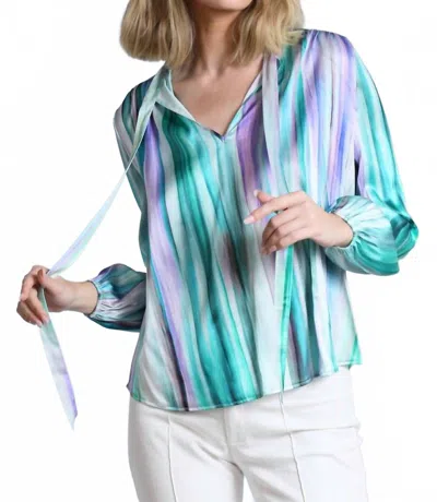 Lola And Sophie Women's Watercolor Stripe Blouse In Gree In Multi