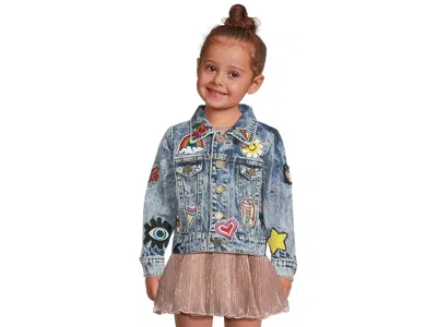 Lola And The Boys All About The Patch Crop Denim Jacket (toddler/little Kid) Girl's Clothing Blue : 5 Years (little Ki