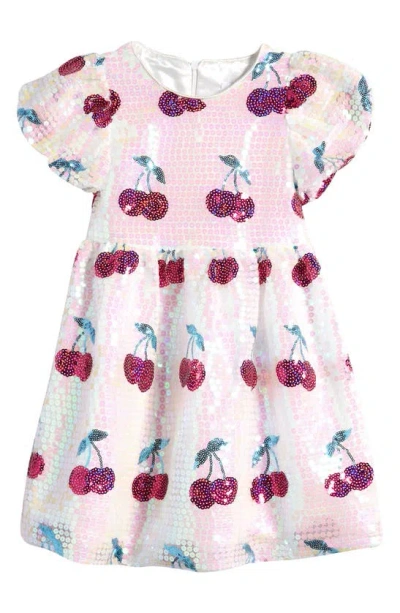 Lola & The Boys Kids' Cherry Sequin Dress In White Iridescent