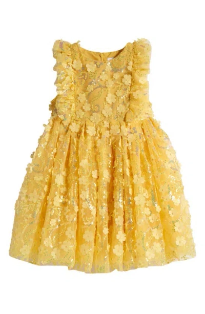 Lola & The Boys Kids' Little Miss Sunshine Floral Sequin Party Dress In Yellow
