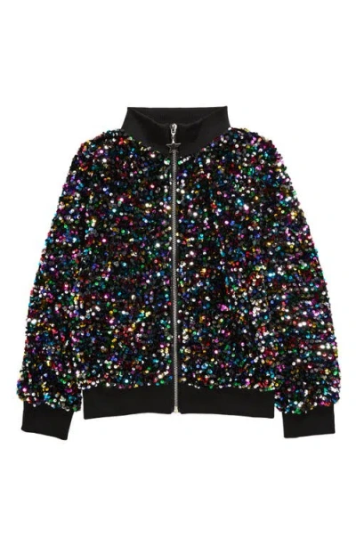 Lola & The Boys Lola + The Boys Kids' Shimmering Stardust Sequin Bomber Jacket In Black