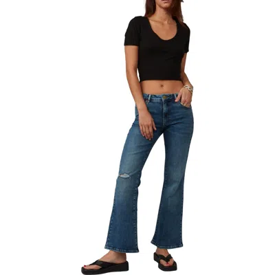 Lola Bradly Womens Pocket Denim Flared Jeans In Blue