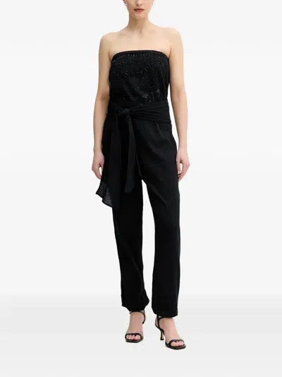 Lola Casademunt Bead-embellished Strapless Jumpsuit In Black