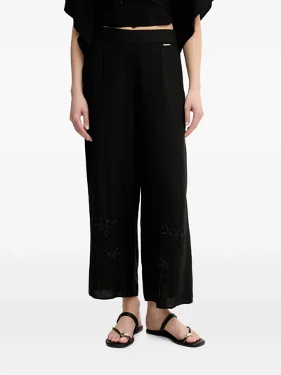 Lola Casademunt Bead-embellished Wide-leg Trousers In Black