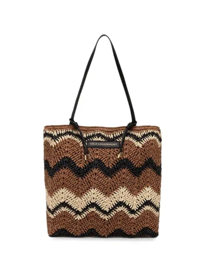 Lola Casademunt Chevron-knit Logo-patch Tote Bag In Brown