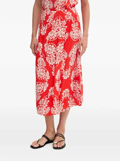 Lola Casademunt Damask-print Pleated Midi Skirt In Red