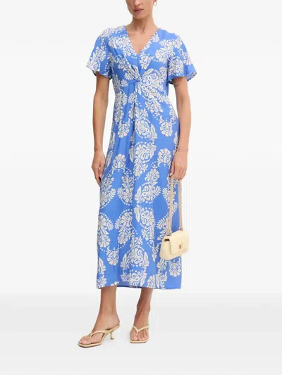 Lola Casademunt Damask-print Twist-detail Midi Dress In Blue