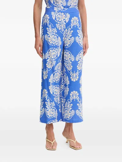 Lola Casademunt Damask-print Wide-leg Trousers In Blue