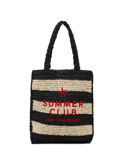 Lola Casademunt Embroidered Striped Beach Bag In Black
