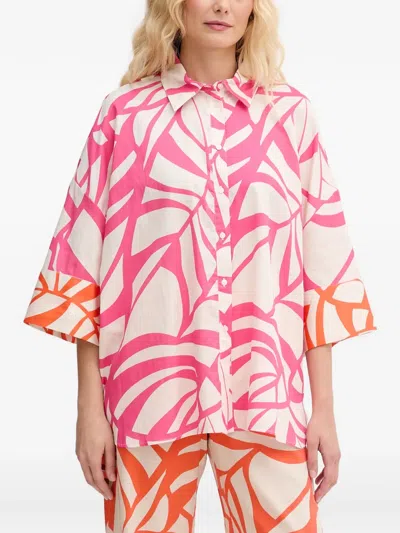 Lola Casademunt Leaf-print Oversized Shirt In Neutral