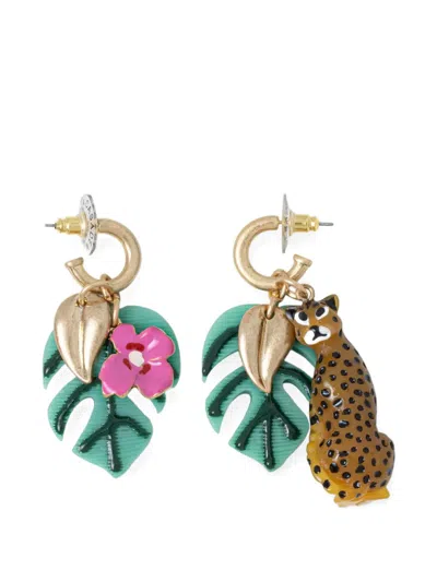 Lola Casademunt Leopard-charm Leaf-shaped Earrings In Gold