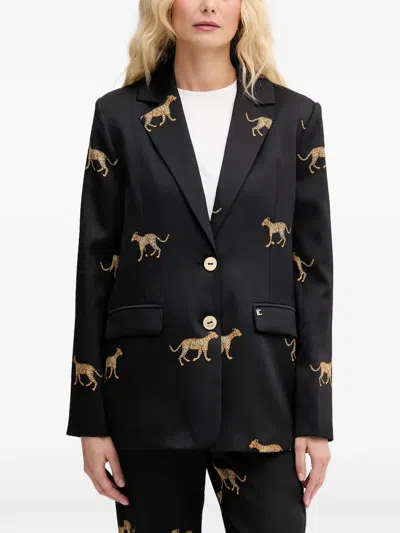 Lola Casademunt Leopard-print Single-breasted Blazer In Black