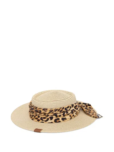 Lola Casademunt Leopard-print-scarf Wide-brim Hat In Neutral