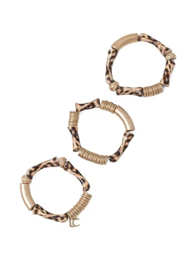 Lola Casademunt Logo-charm Leopard-print Bracelets (set Of Three) In Gold