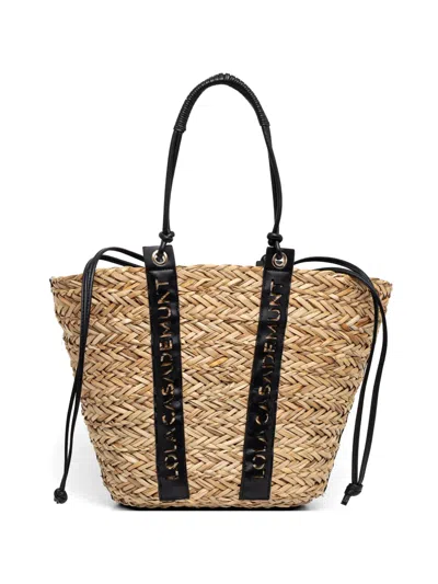 Lola Casademunt Logo-perforated Interwoven Beach Bag In Nude