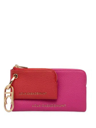 Lola Casademunt Logo-plaque Double-purse Pebbled Wallet In Pink