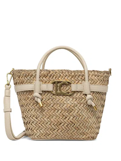 Lola Casademunt Logo-plaque Interwoven Beach Bag In Nude