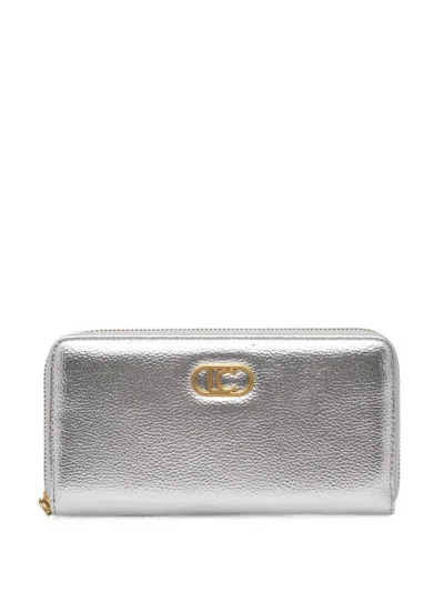 Lola Casademunt Logo-plaque Pebbled-effect Wallet In Silver