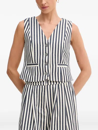 Lola Casademunt Striped Button-up Vest In Neutral