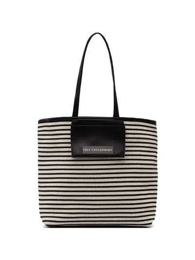 Lola Casademunt Striped Logo-plaque Tote Bag In Black