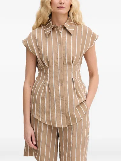Lola Casademunt Striped Short-sleeve Shirt In Neutral