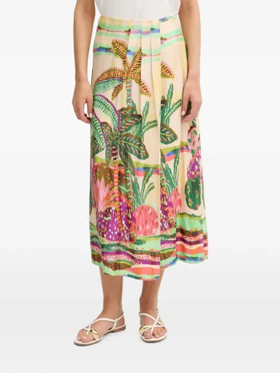 Lola Casademunt Tropical-print Pleated Midi Skirt In Neutral
