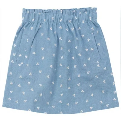 Lola Kids'  Cherry Denim Ruffle Waist Front Pocket Skirt In Blue