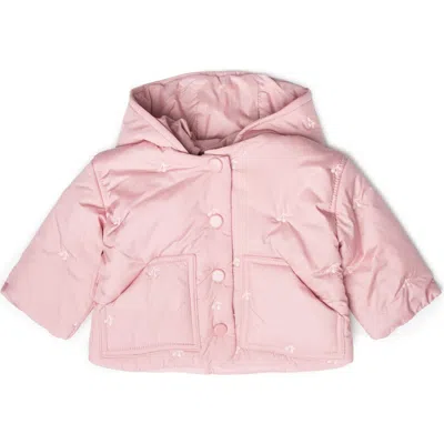 Lola Babies'  Cherry Embroidered Removable Hood Snap Front Coat In Pink