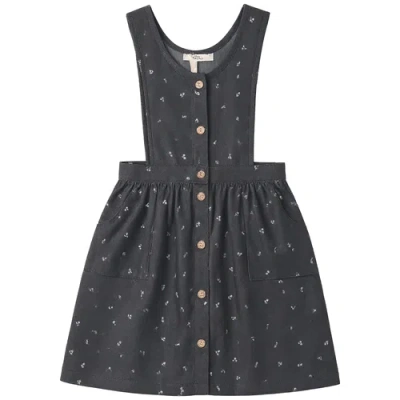 Lola Kids'  Cherry Woven Denim Button Front Patch Pocket Jumper In Black