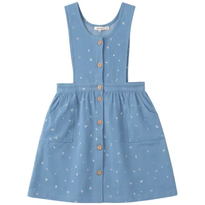 Lola Kids'  Cherry Woven Denim Button Front Patch Pocket Jumper In Blue