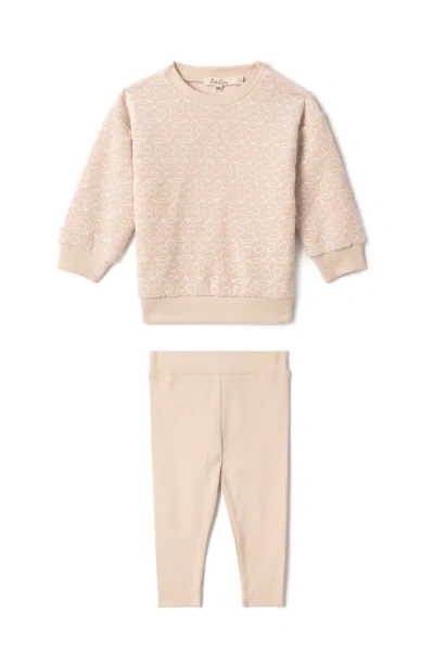 Lola Babies'  Cotton Velour Cherry Print Two Piece Sweatshirt And Matching Leggings Set In Neutral