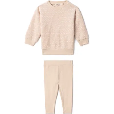 Lola Babies'  Cotton Velour Cherry Print Two Piece Sweatshirt And Matching Leggings Set In Neutral